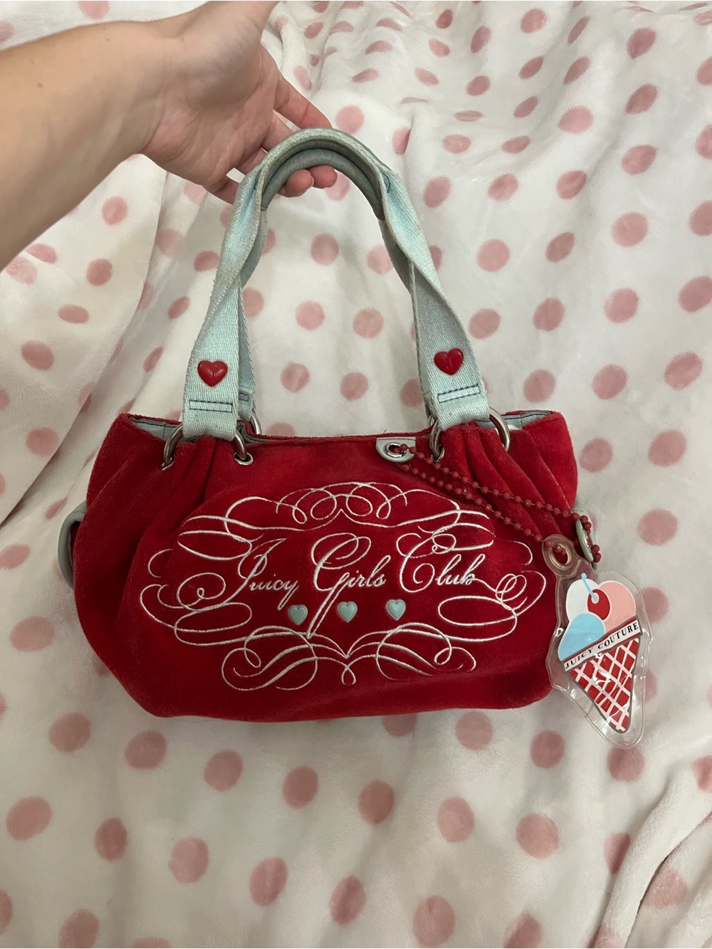 Vintage Y2K Juicy Couture Bag Purse Juicy Girls Club Ice Cream Charm Keychain